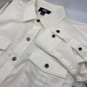 ROCK‎ & REPUBLIC Off White Casual Button Front Textured Men Medium Long Sleeve